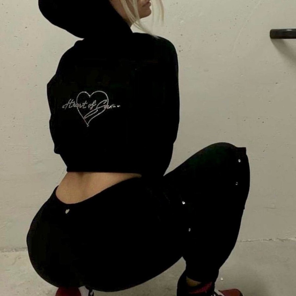 Black Velour Hoodie With Rhinestones Size S